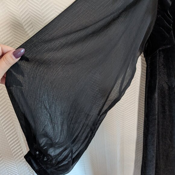 Molly Bracken Black Velvet Dress Sheer Puff Sleeves Size XS - S Whimsigoth - Picture 9 of 14